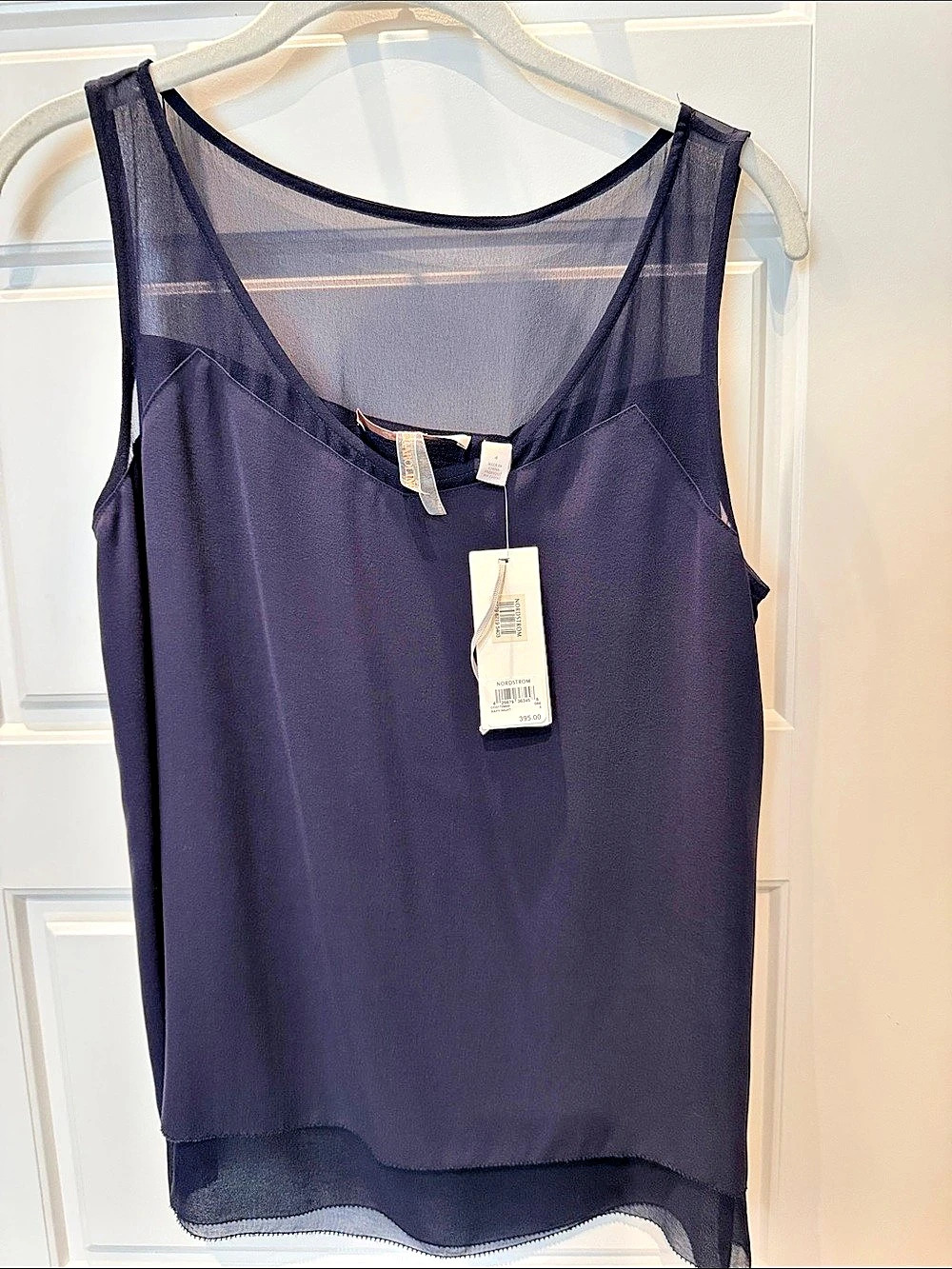 Nordstrom - Caroline Issa - Sheer Overlay Tank Top in Navy - Size 4 NWT